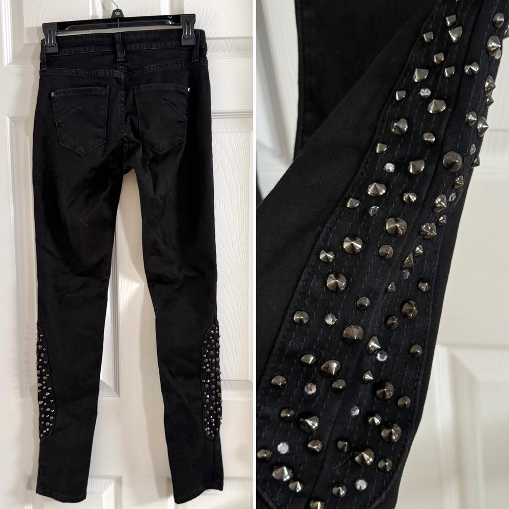 James Jeans Outlaw Medusa Black Studded Skinny Jeans Size 25 Rhinestone Edge